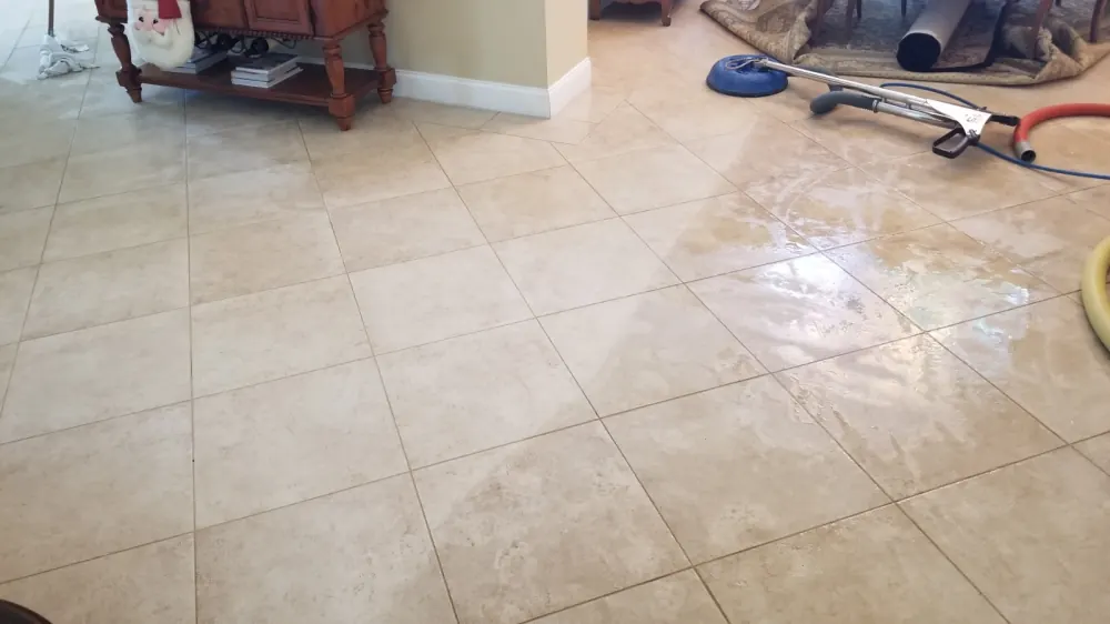 Porcelain tile floor after cleaning