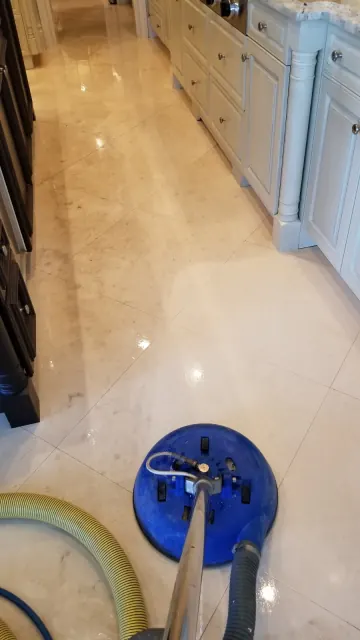 Polished marble floor after steam cleaning